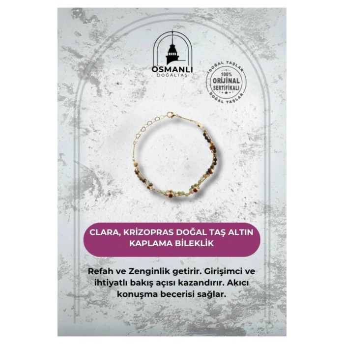 Clara, Krizopras Doğal Taş Altın Kaplama Bileklik