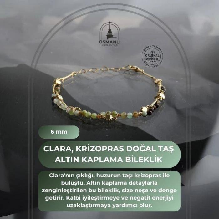Clara, Krizopras Doğal Taş Altın Kaplama Bileklik