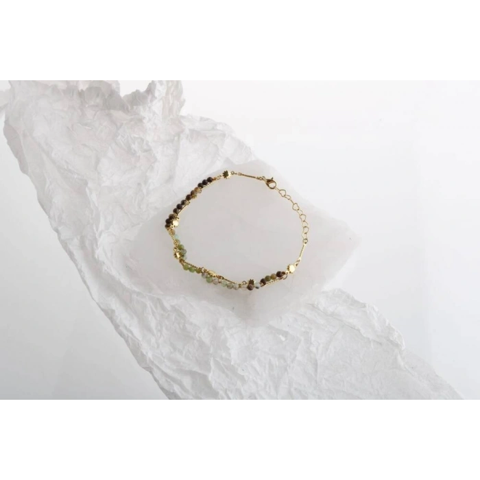 Clara, Krizopras Doğal Taş Altın Kaplama Bileklik