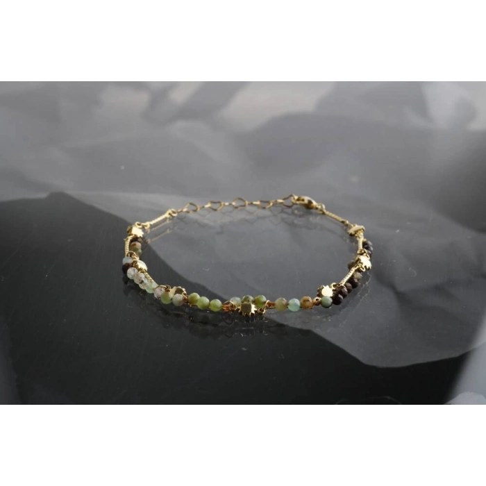 Clara, Krizopras Doğal Taş Altın Kaplama Bileklik