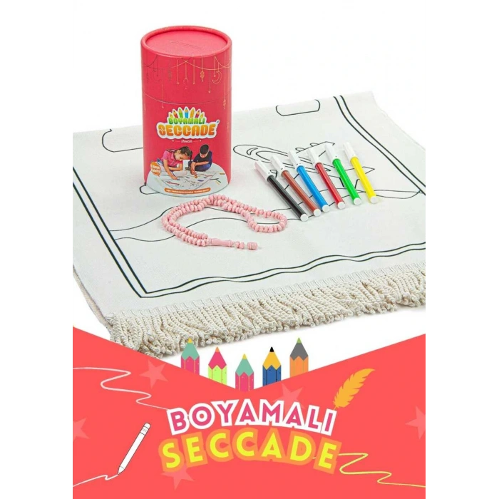 Çocuklara Özel Yıkanabilir Boyamalı Seccade Seti Kırmızı