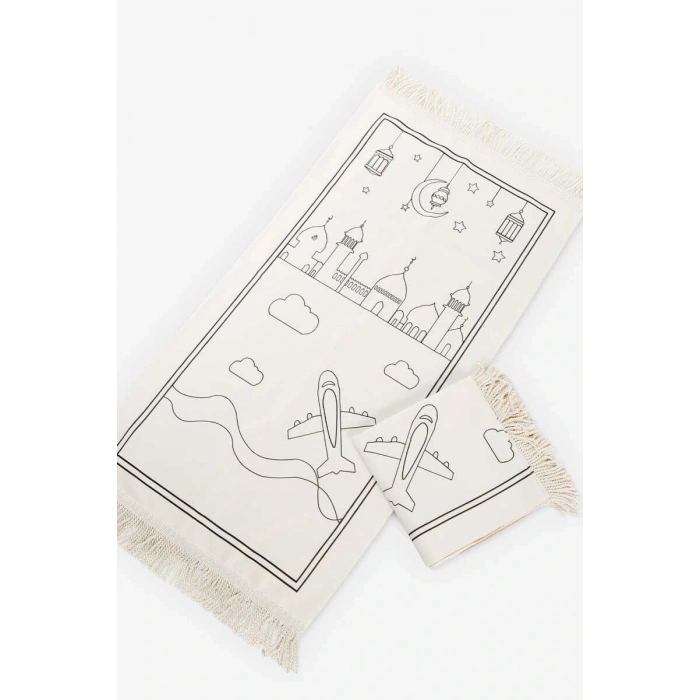 Çocuklara Özel Yıkanabilir Boyamalı Seccade Seti Kırmızı