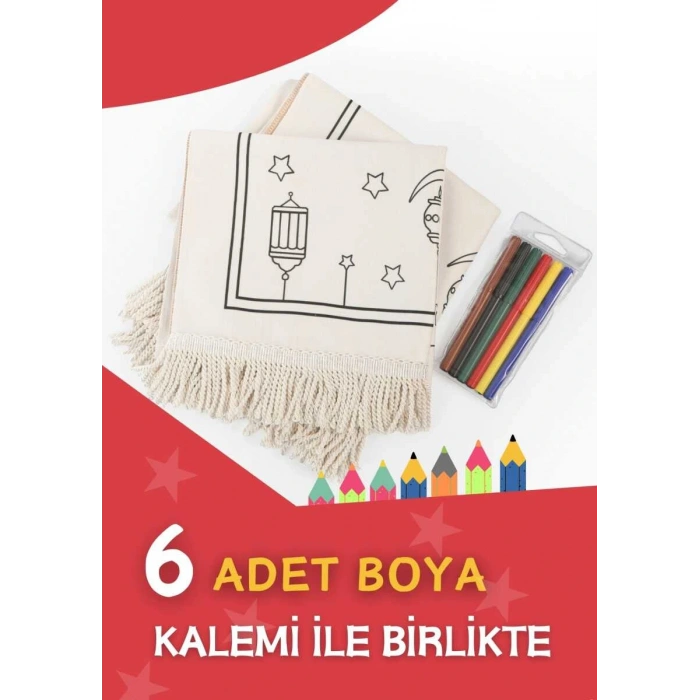 Çocuklara Özel Yıkanabilir Boyamalı Seccade Seti Kırmızı