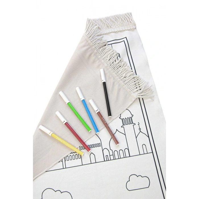 Çocuklara Özel Yıkanabilir Boyamalı Seccade Seti Kırmızı