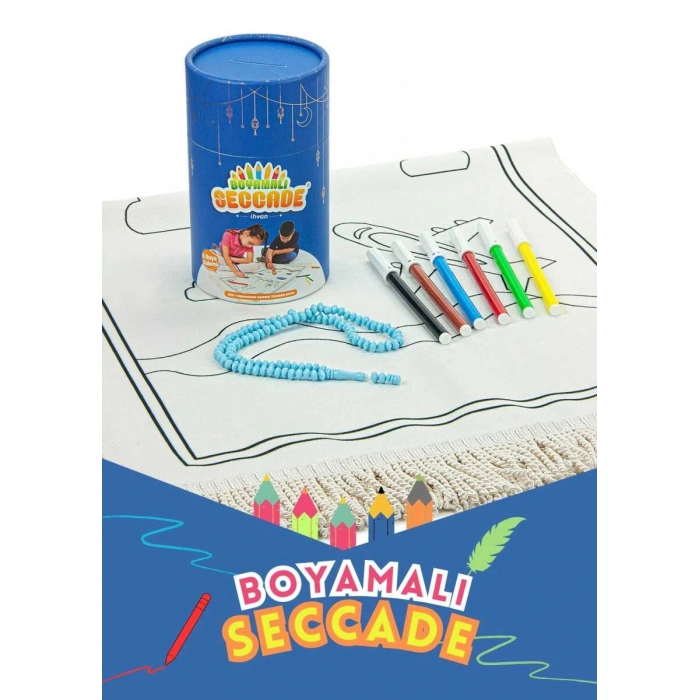 Çocuklara Özel Yıkanabilir Boyamalı Seccade Seti - Mavi