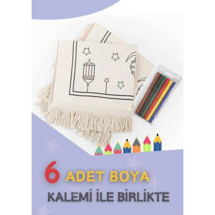 Çocuklara Özel Yıkanabilir Boyamalı Seccade Seti - Mavi