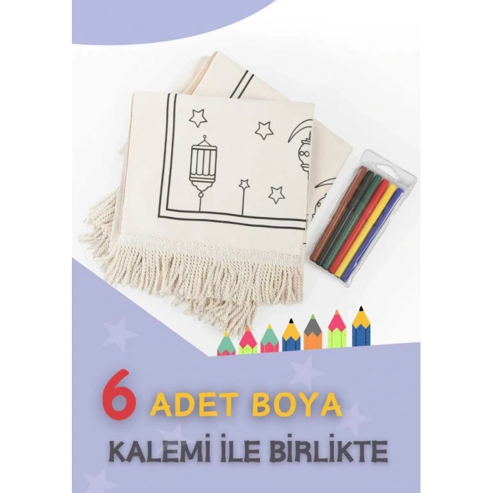 Çocuklara Özel Yıkanabilir Boyamalı Seccade Seti - Mavi