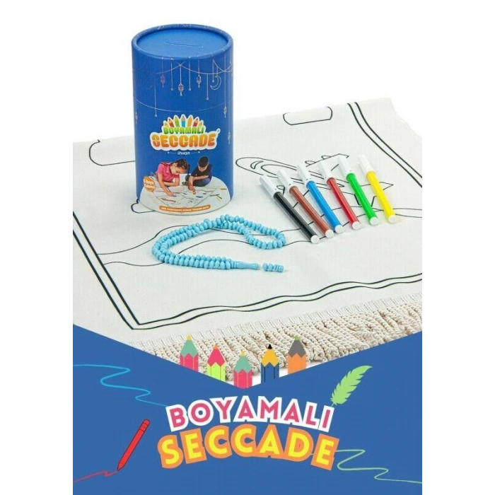 Çocuklara Özel Yıkanabilir Boyamalı Seccade Seti - Mavi