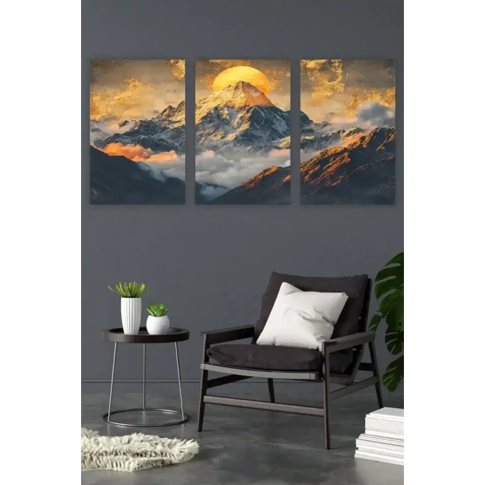 Dağ Manzara Üçlü Mdf Tablo