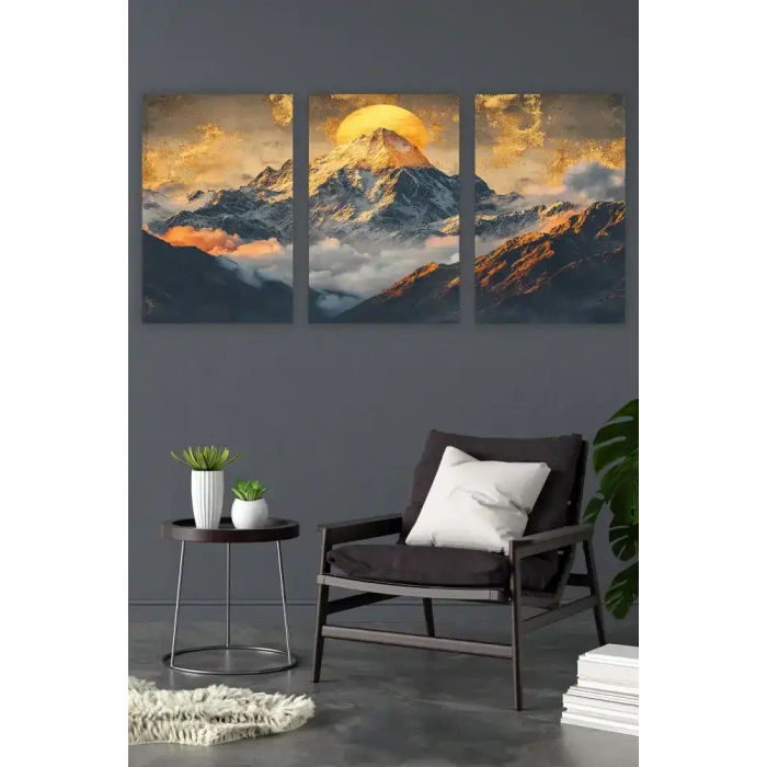Dağ Manzara Üçlü Mdf Tablo