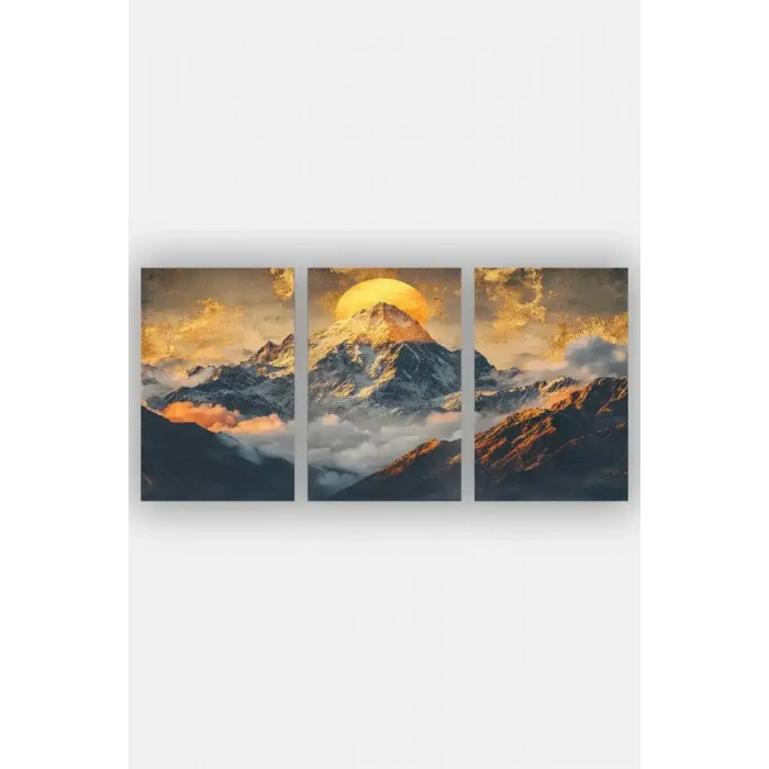 Dağ Manzara Üçlü Mdf Tablo