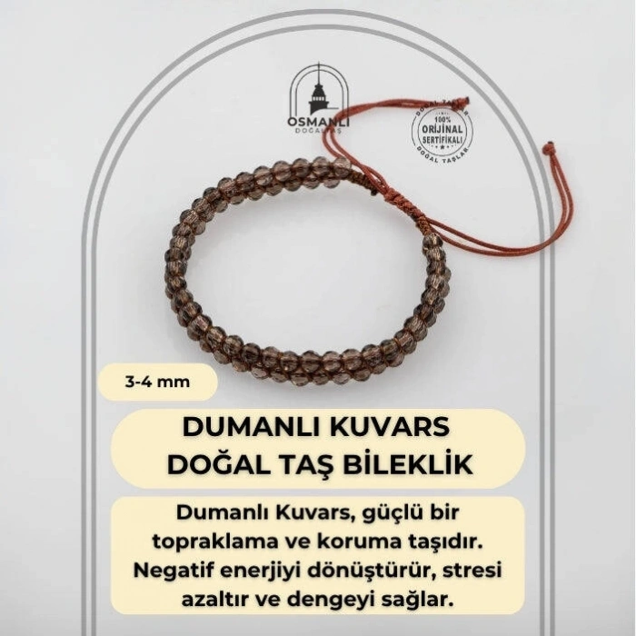Dumanlı Kuvars 3-4mm Çift Sıra Doğal Taş Bileklik