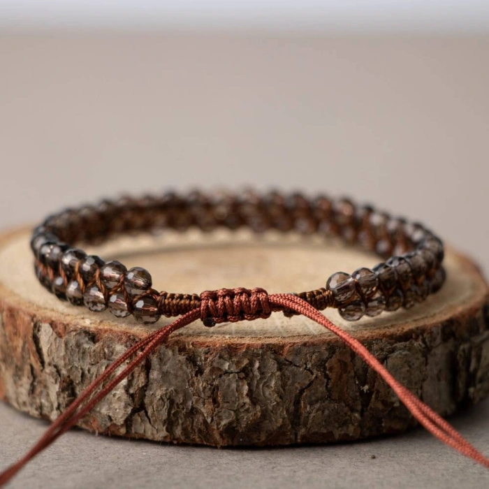 Dumanlı Kuvars 3-4mm Çift Sıra Doğal Taş Bileklik