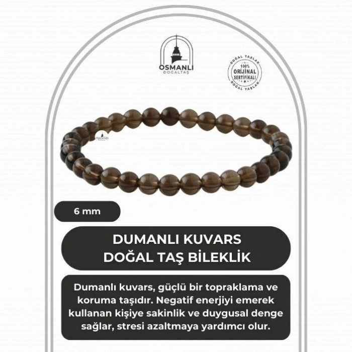 Dumanlı Kuvars 6mm Doğal Taş Bileklik