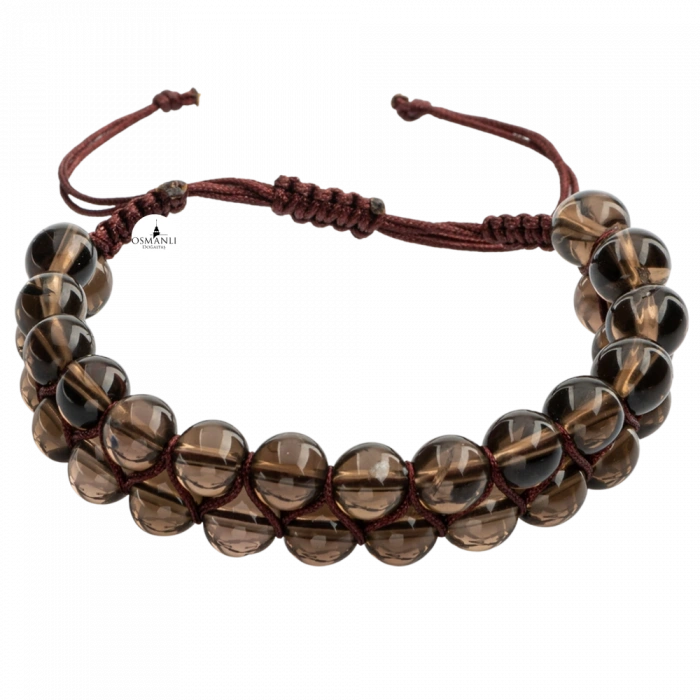 Dumanlı Kuvars 8mm Çift Sıra Makrome Doğal Taş Bileklik