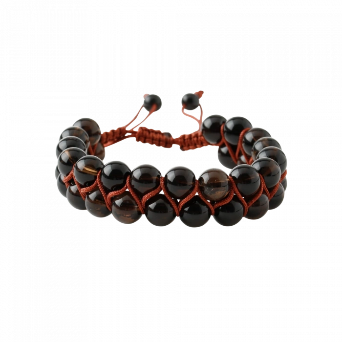 Dumanlı Kuvars 8mm Çift Sıra Makrome Doğal Taş Bileklik