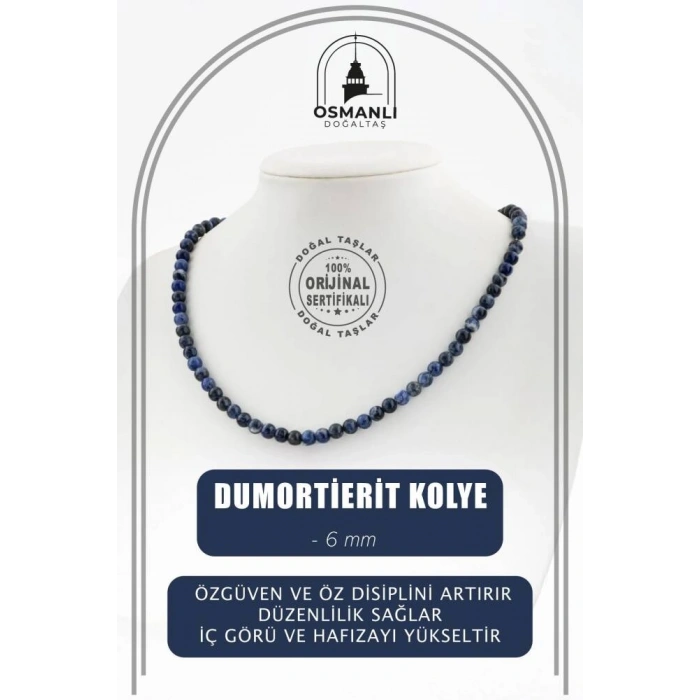 Dumortierit 6 mm Dizi Doğal Taş Kolye