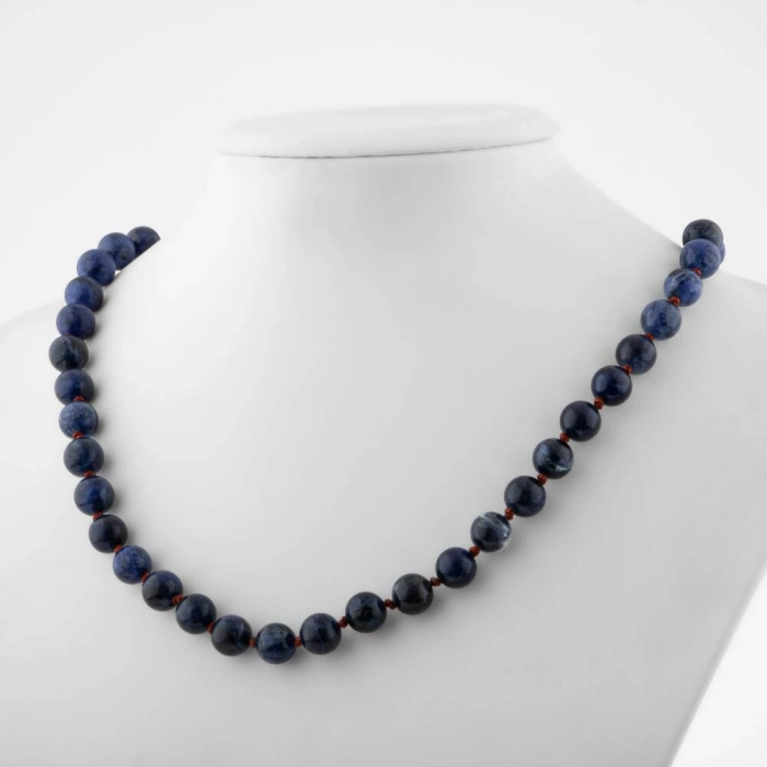 Dumortierit 8 mm Düğümlü Doğal Taş Kolye