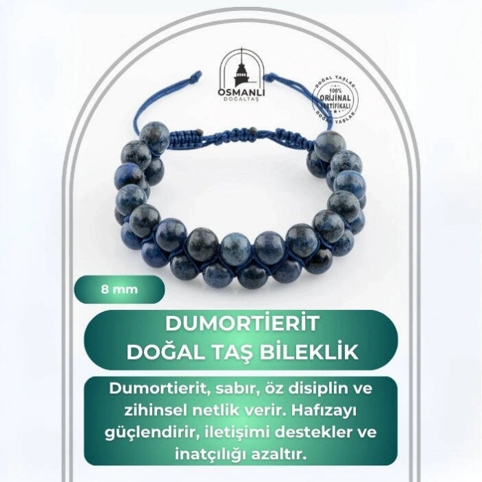 Dumortierit 8mm Çift Sıra Makrome Doğal Taş Bileklik