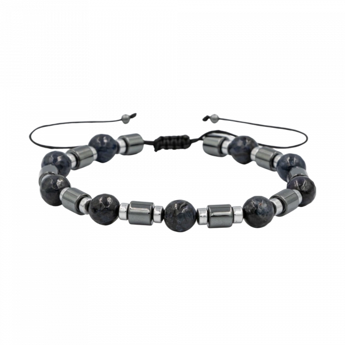 Dumortierit-Hematit Doğal Taş Erkek Makrome Bileklik
