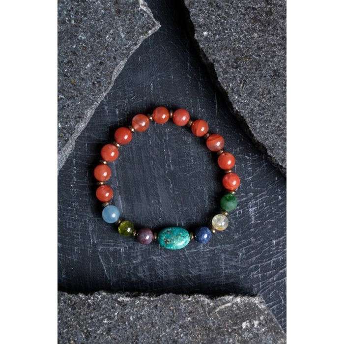 En Değerli Taşlardan Çakra Bilekliği Yemen Akiği, Yakut, Mavi Safir, Beyaz Topaz, Kiyanit, Zümrüt, Turkuaz, Zebercet