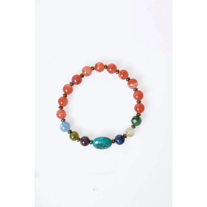 En Değerli Taşlardan Çakra Bilekliği Yemen Akiği, Yakut, Mavi Safir, Beyaz Topaz, Kiyanit, Zümrüt, Turkuaz, Zebercet