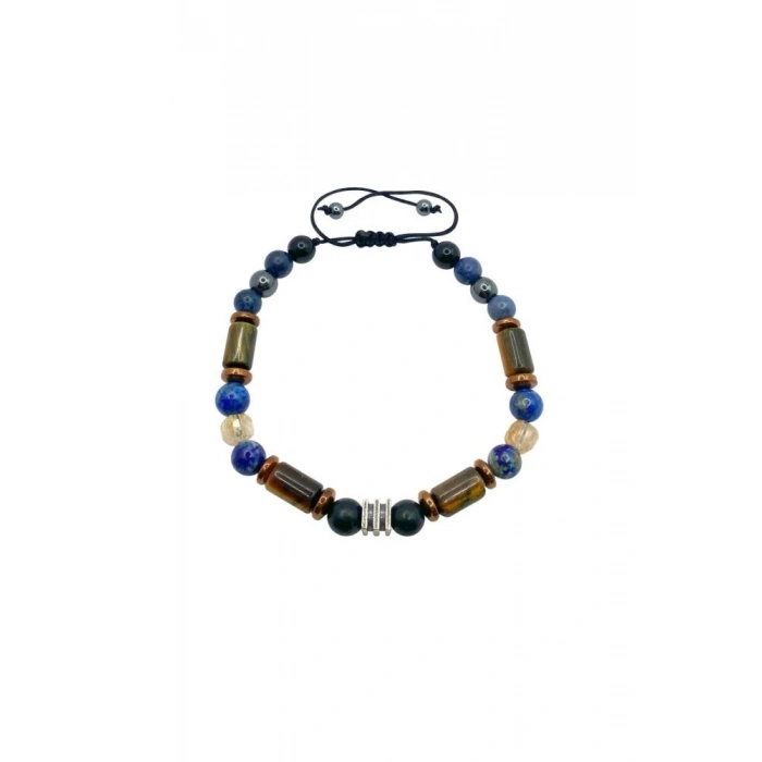 Erkek Başarı Kariyer Cesaret Bilekliği Shungite (Şungit) - Sodalit - Hematit - Lapis - Dumortierit - Kaplan Gözü - Sitrin