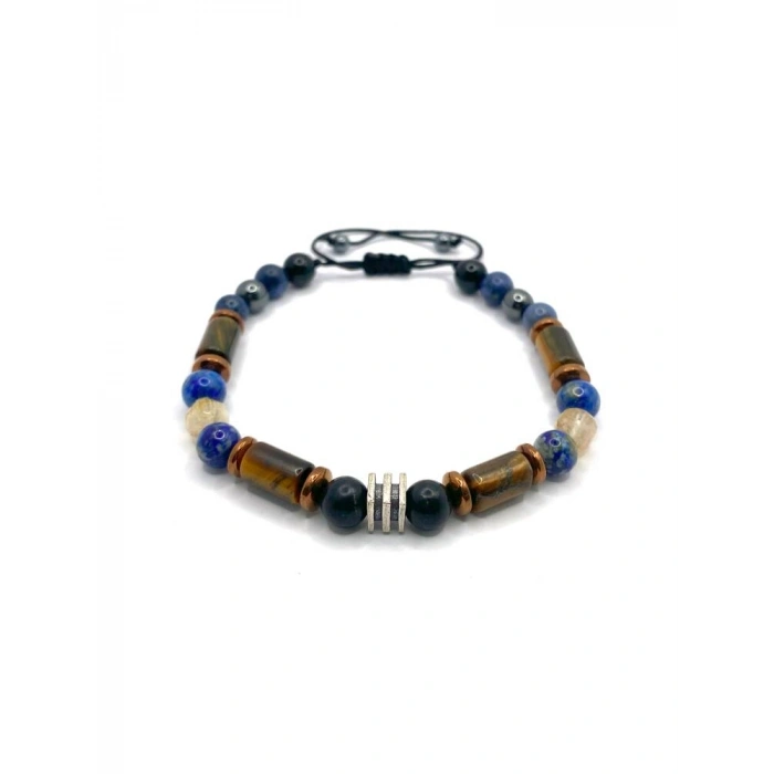 Erkek Başarı Kariyer Cesaret Bilekliği Shungite (Şungit) - Sodalit - Hematit - Lapis - Dumortierit - Kaplan Gözü - Sitrin