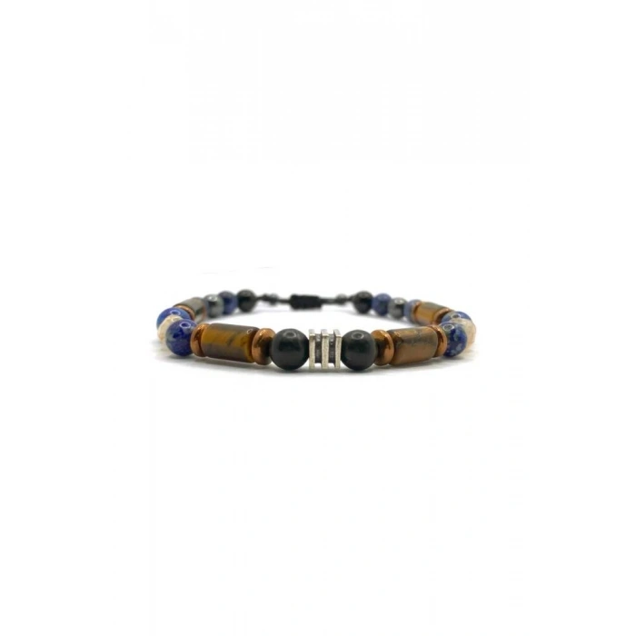 Erkek Başarı Kariyer Cesaret Bilekliği Shungite (Şungit) - Sodalit - Hematit - Lapis - Dumortierit - Kaplan Gözü - Sitrin