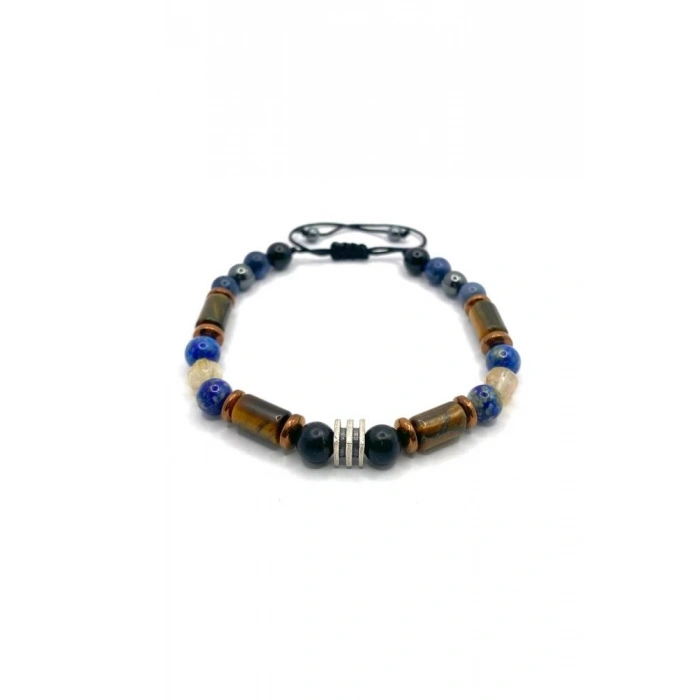 Erkek Başarı Kariyer Cesaret Bilekliği Shungite (Şungit) - Sodalit - Hematit - Lapis - Dumortierit - Kaplan Gözü - Sitrin