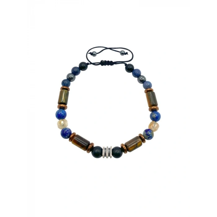 Erkek Başarı Kariyer Cesaret Bilekliği Shungite (Şungit) - Sodalit - Hematit - Lapis - Dumortierit - Kaplan Gözü - Sitrin