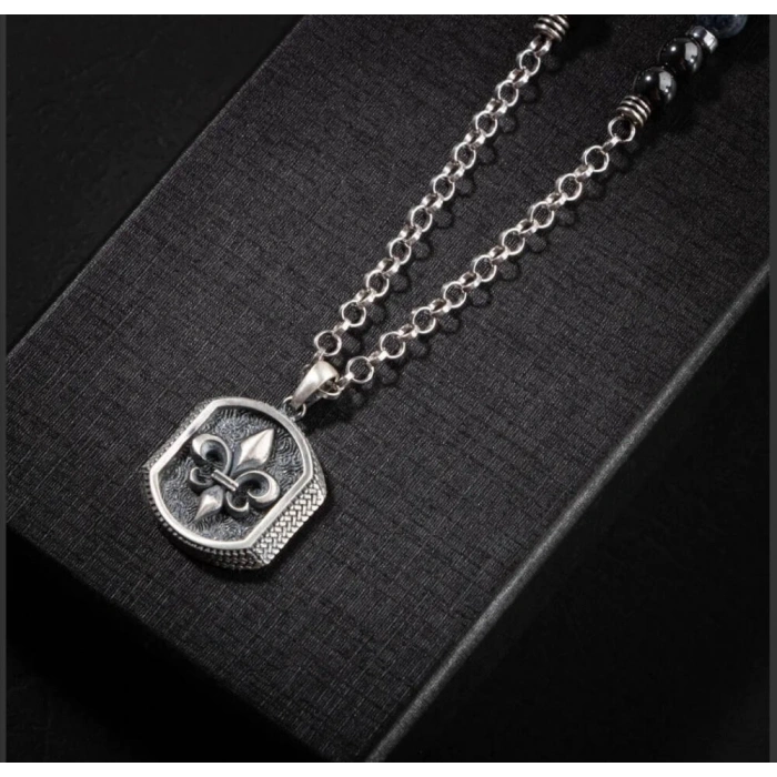 Erkek Kolyesi Dumortierit-hematit Doğal Taş Gümüş Tasarım Kolye