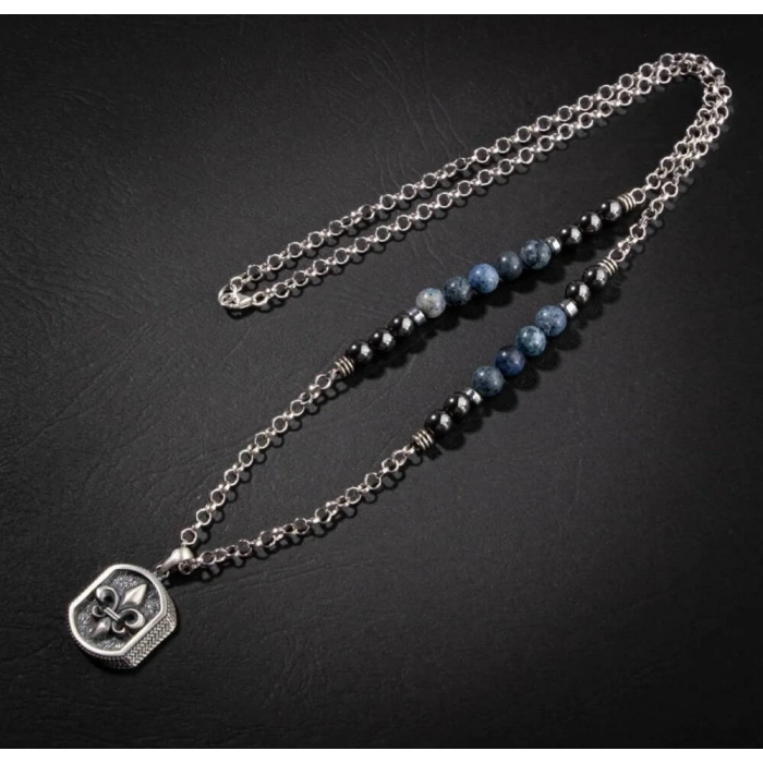 Erkek Kolyesi Dumortierit-hematit Doğal Taş Gümüş Tasarım Kolye