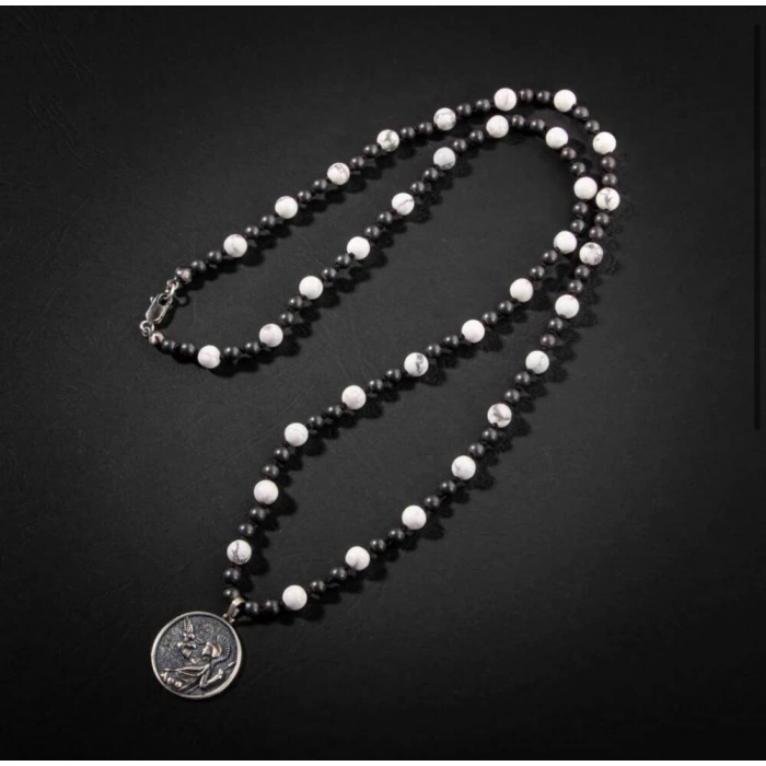 Erkek Kolyesi Havlit-hematit Doğal Taş Gümüş Tasarım Kolye