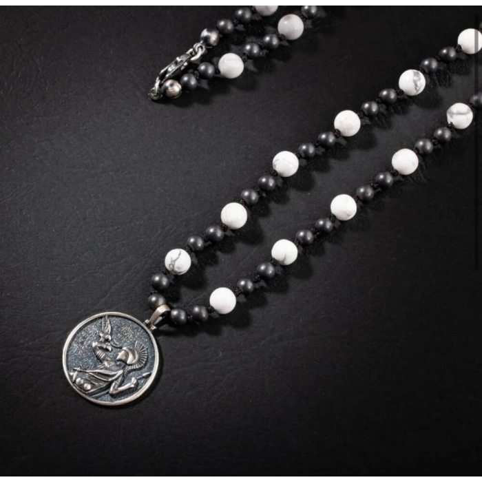 Erkek Kolyesi Havlit-hematit Doğal Taş Gümüş Tasarım Kolye