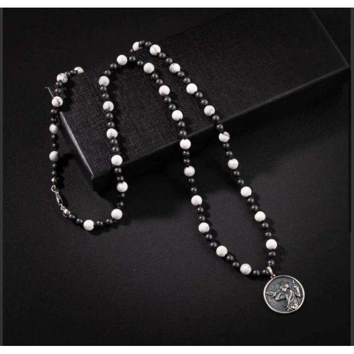 Erkek Kolyesi Havlit-hematit Doğal Taş Gümüş Tasarım Kolye