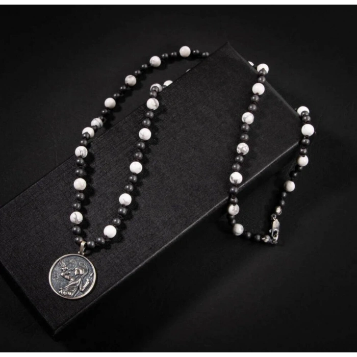 Erkek Kolyesi Havlit-hematit Doğal Taş Gümüş Tasarım Kolye