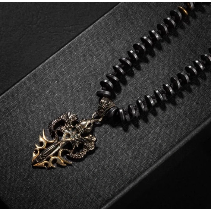 Erkek Kolyesi Labradorit-kaplan Gözü-hematit Doğal Taş Gümüş Tasarım Kolye