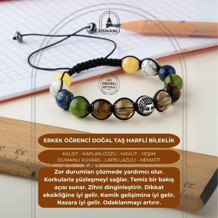 Erkek Öğrenci Doğal Taş Harfli Bileklik