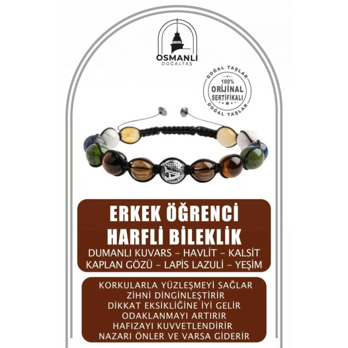 Erkek Öğrenci Doğal Taş Harfli Bileklik