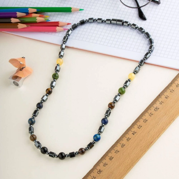 Erkek Öğrenci Hematit Doğal Taş Kolye