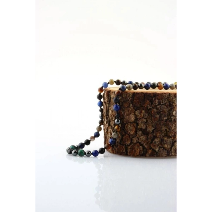 Erkek Öğrenci Kolye- Lapis, Sodalit, Kehribar, Labradorit, Kaplan Gözü, Krizokol, Akik, Obsidyen, Hematit