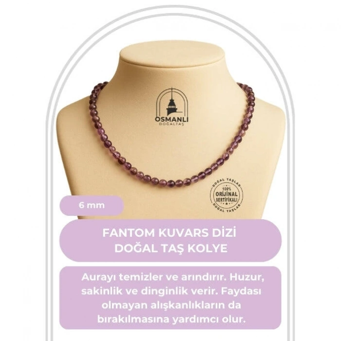 Fantom Kuvars 6 mm Dizi Doğal Taş Kolye