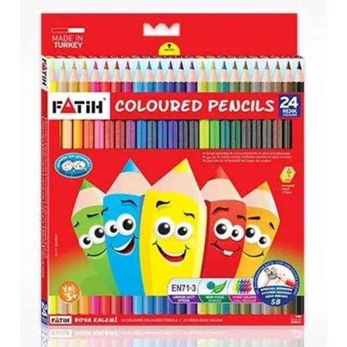 Fatih Karton Kuru Boya Kalemi 24 Renk Tam Boy