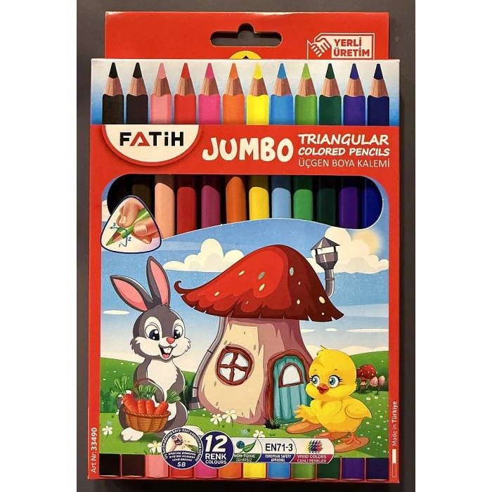 Fatih Karton Kutu Jumbo Kuru Boya Kalemi 12 Renk Tam Boy