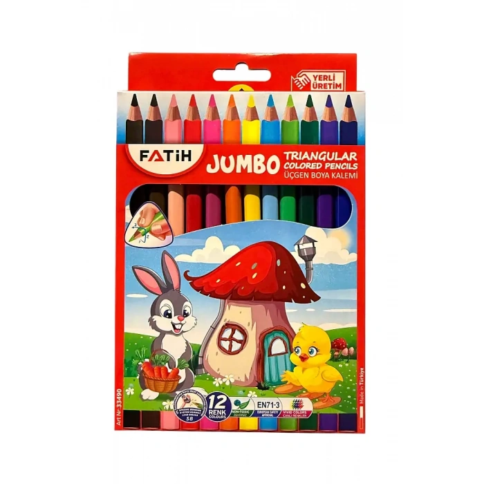 Fatih Karton Kutu Jumbo Kuru Boya Kalemi 12 Renk Tam Boy