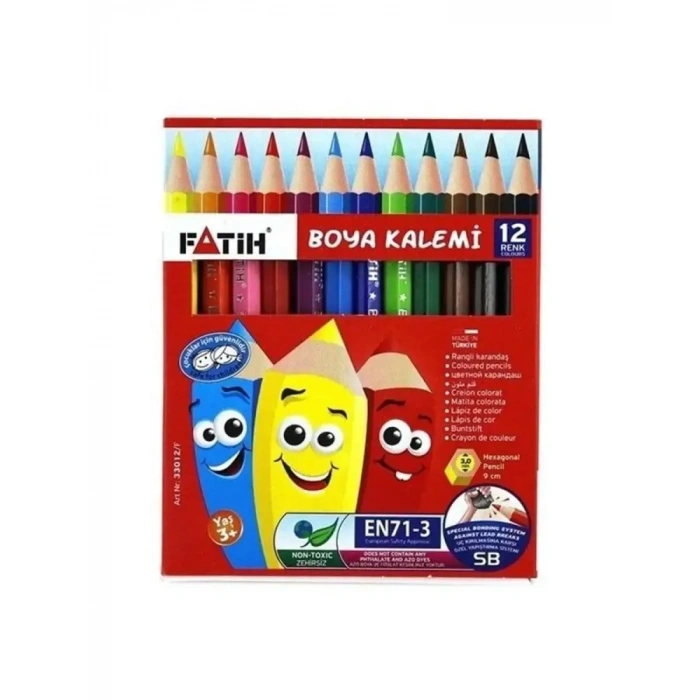 Fatih Karton Kutu Kuru Boya Kalemi 12 Renk Yarım Boy