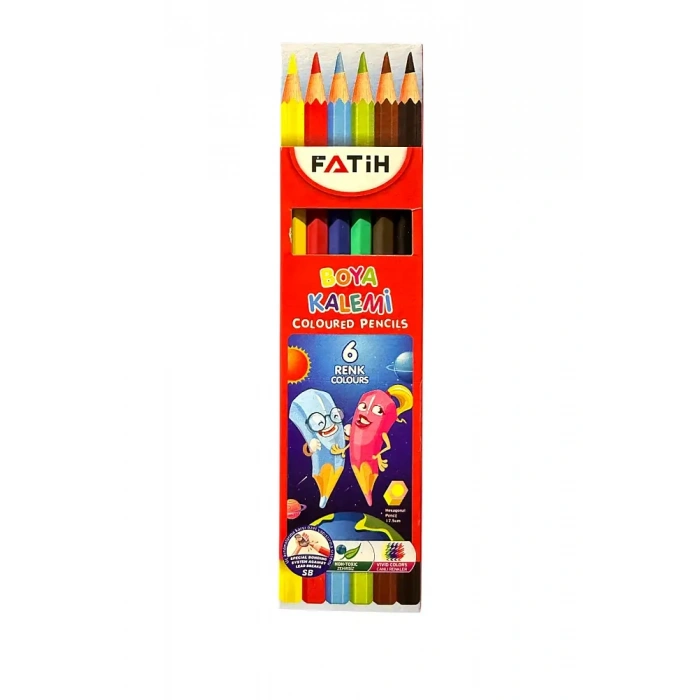 Fatih Karton Kutu Kuru Boya Kalemi 6 Renk Tam Boy