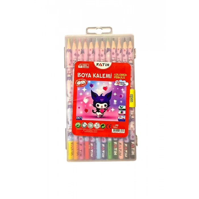 Fatih Kuromi Plastik Kutu Kuru Boya Kalemi 12 Renk Tam Boy