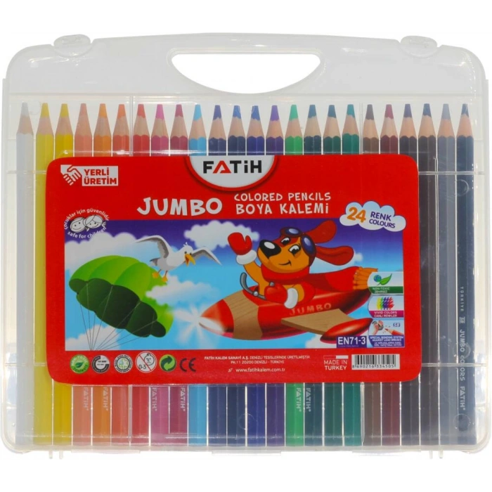 Fatih Plastik Kutu Jumbo Kuru Boya Kalemi 24 Renk Tam Boy